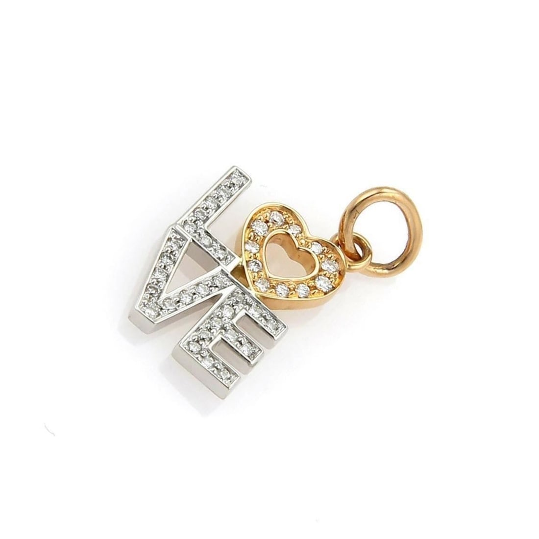 Tiffany & Co. LOVE Diamond Pendant in 18k White and Rose Gold: Tiffany & Co. LOVE Diamond Pendant in 18k White and Rose Gold Original Tiffany & Co. LOVE charm pendant in 18k white and rose gold, accented with natural diamonds. This signed fine jewelry piece featu