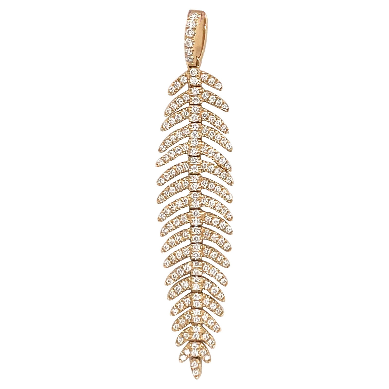 Harbor Diamonds 14K Yellow Gold 0.58ct Diamond Feather Pendant: Harbor Diamonds 14K Yellow Gold 0.58ct Diamond Feather Pendant This exquisite pendant is crafted from 14 Karat yellow gold, showcasing a stunning feather design. It features 172 round brilliant diamon