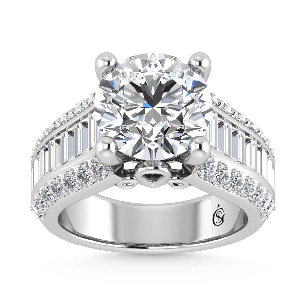 14K White Gold Lab Grown Diamond 6 1/2 Ct.Tw. Double Line Engagement Ring (IGI Certified Center 5ct): 14K White Gold Lab Grown Diamond 6 1/2 Ct.Tw. Double Line Engagement Ring (IGI Certified Center 5ct) This elegant diamond engagement ring crafted in 14k White gold, features a Round -cut center stone 