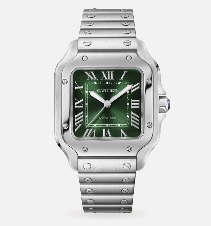 Cartier WSSA0061 Santos de Cartier Medium Watch Green Dial Steel Bracelet (1 of 9)