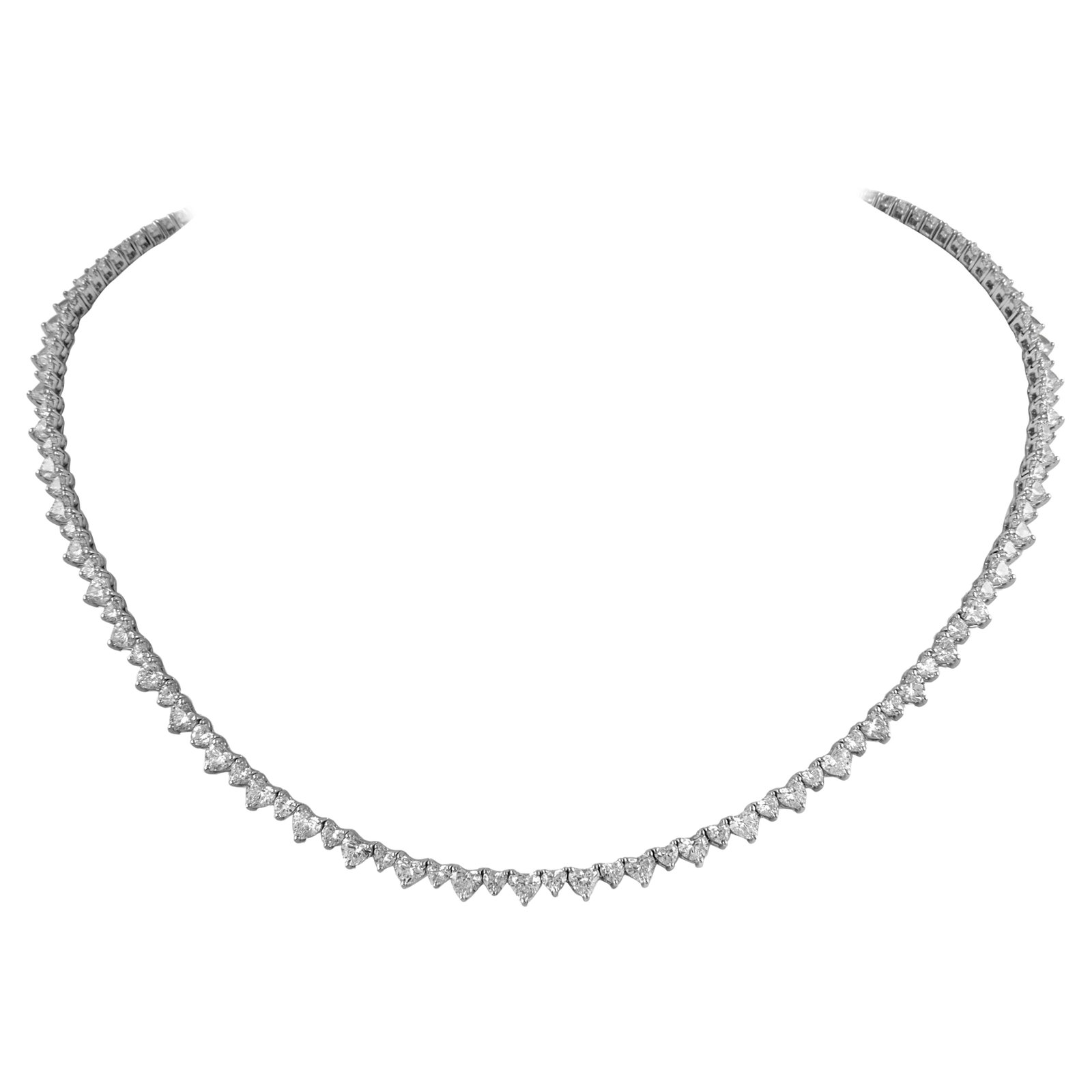 12.24ct Heart Diamond Necklace 18k White Gold: 12.24ct Heart Diamond Necklace 18k White Gold This stunning Heart Diamond Tennis Necklace features a total diamond weight of 12.24 carats set in luxurious 18k white gold. It showcases a contemporary d