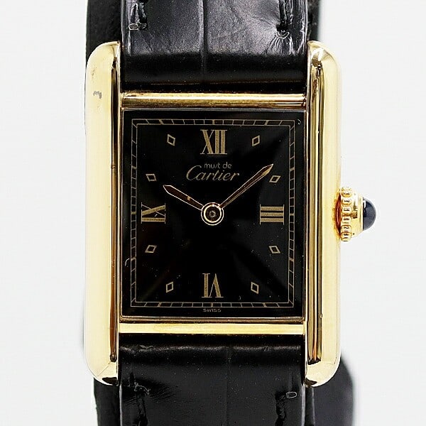 Cartier Tank Must 5057001 Women's Quartz Wristwatch Black Dial SV925: Cartier Tank Must 5057001 Women's Quartz Wristwatch Black Dial SV925 Pre-owned Cartier Tank Must ladies wristwatch with a black dial and quartz movement. The watch is made of SV925 and is identified a