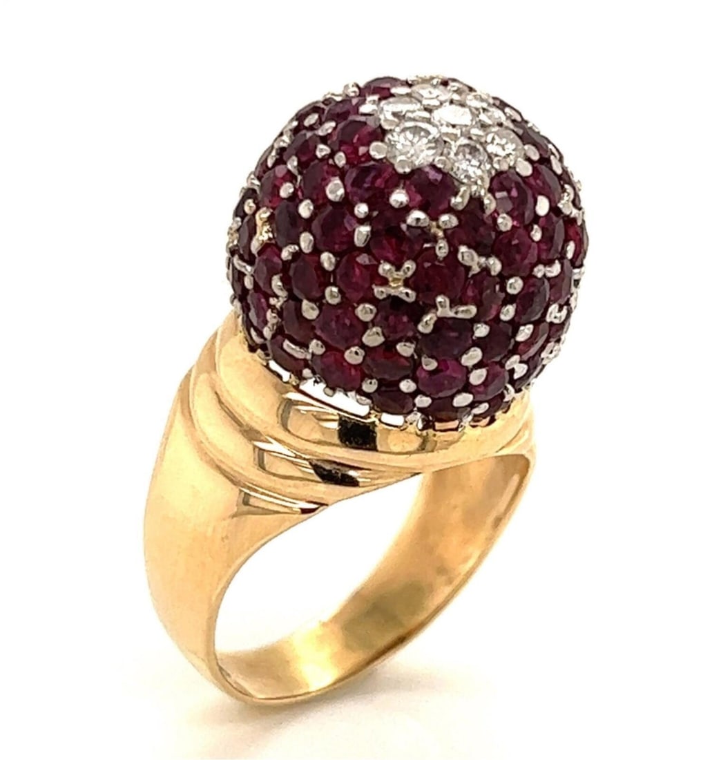 Unbranded Vintage Dome Ring 14k Two Tone Gold Ruby Diamond Size 8: Unbranded Vintage Dome Ring 14k Two Tone Gold Ruby Diamond Size 8 Vintage estate dome statement ring crafted in solid 14k yellow and white gold. This large dome design features a cluster of natural ru