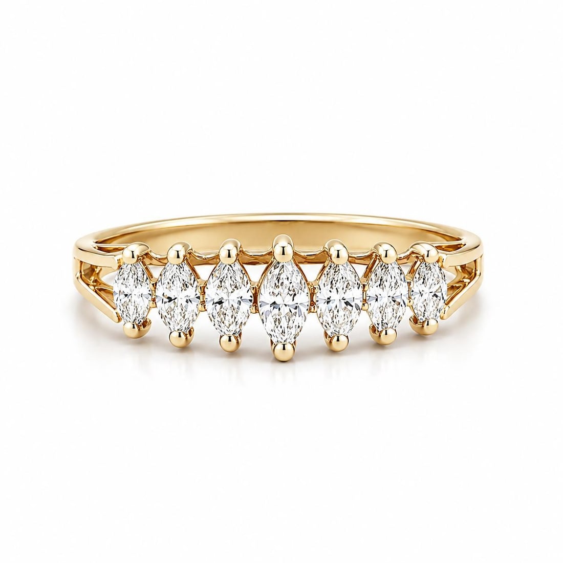 14k Yellow Gold Marquise Diamond 7 Stone Band Ring 0.50ctw (1 of 12)