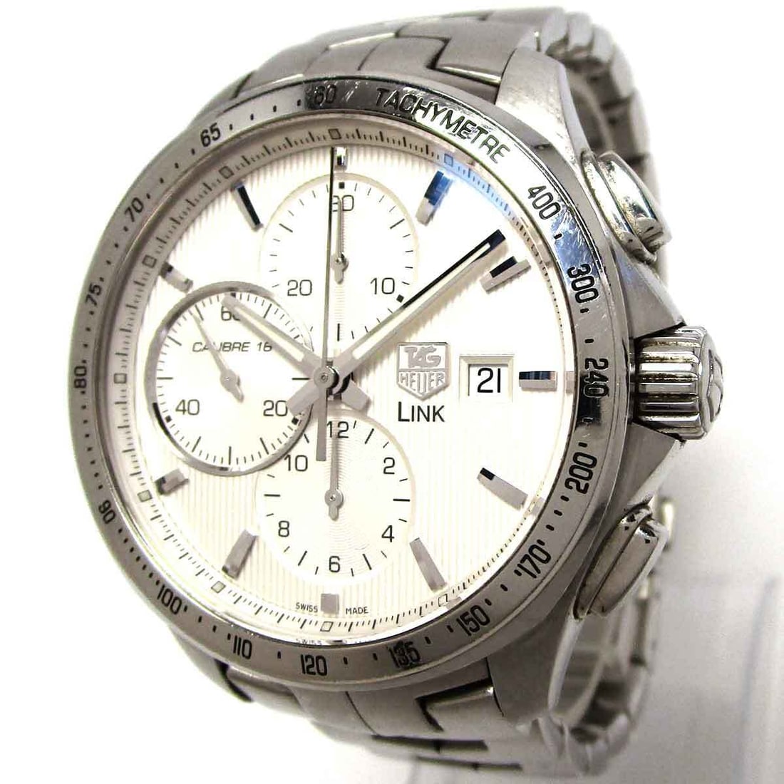 Tag Heuer Link Chronograph Men's Wristwatch CAT2011: Tag Heuer Link Chronograph Men's Wristwatch CAT2011 This Tag Heuer men's sports watch from the Link Chrono series features automatic winding and a stainless steel case. Made in Switzerland, the wristw
