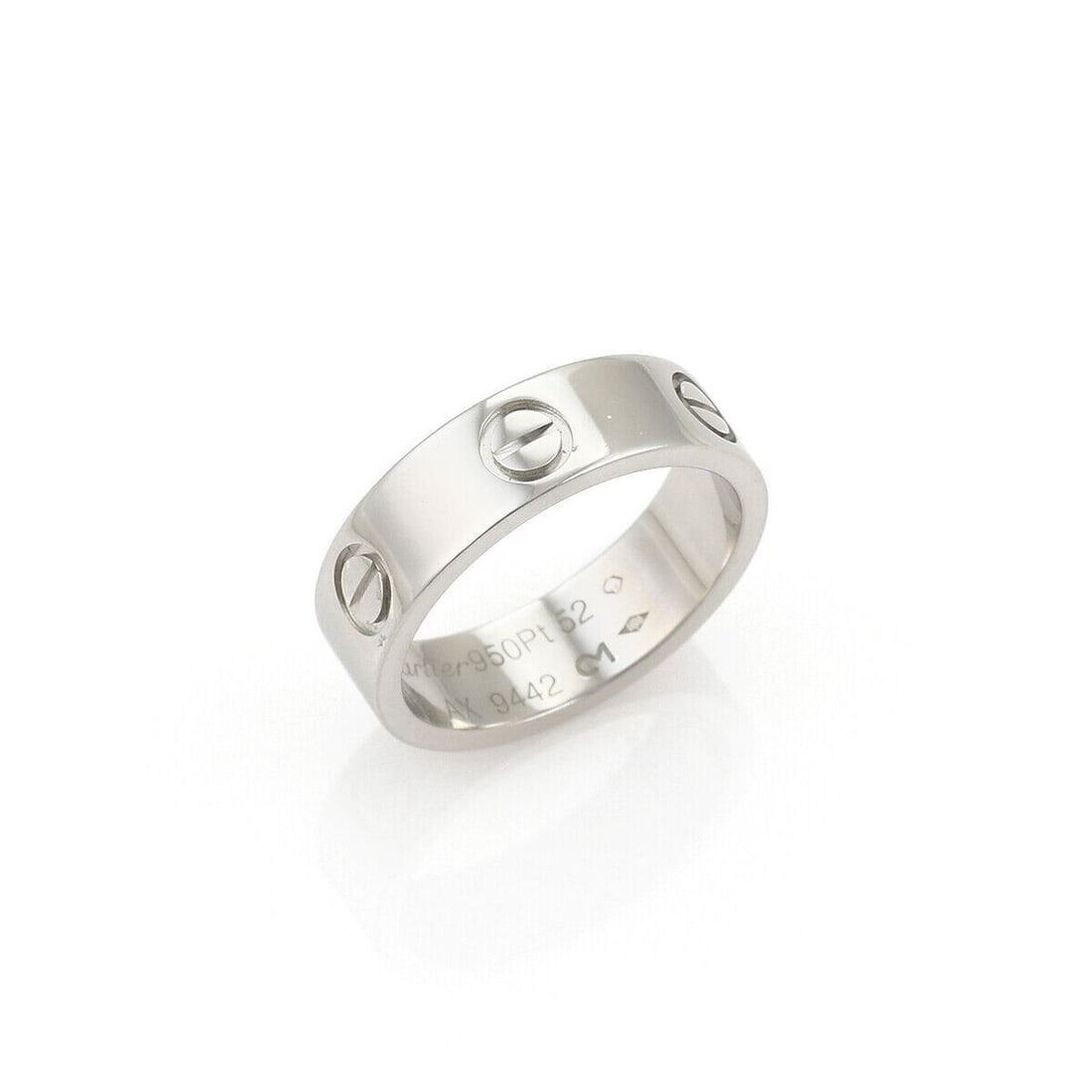 Cartier LOVE Pt950 Platinum Band Ring 5.5mm US 6 EU 52: Cartier LOVE Pt950 Platinum Band Ring 5.5mm US 6 EU 52 Authentic Cartier LOVE band ring in platinum with the collection's iconic engraved screw motif. This signed band ring has a polished finish and r