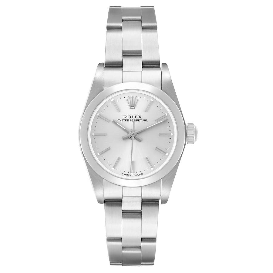 Rolex Oyster Perpetual Ladies Watch Ref. 76080 Silver Dial Papers: Rolex Oyster Perpetual Ladies Watch Ref. 76080 Silver Dial Papers Rolex Oyster Perpetual ladies wristwatch featuring a silver stick dial, smooth bezel, and Oyster bracelet. This reference 76080 includ