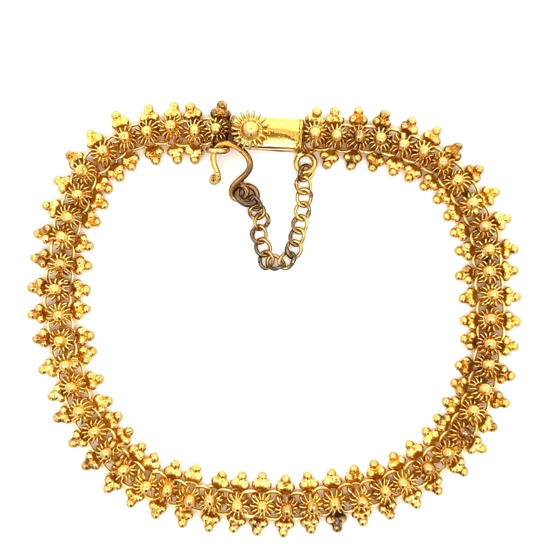 Victorian 10k Yellow Gold Beaded Daisy Link Bracelet 7.25 in (1 of 9)