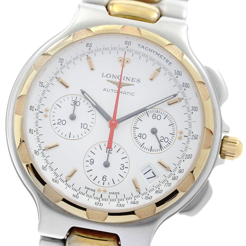 Longines Conquest mens chronograph wristwatch ref L1.623.3 date: Longines Conquest mens chronograph wristwatch ref L1.623.3 date Pre-owned Longines Conquest Date Chronograph men's wristwatch, made in Switzerland, with a white dial and automatic movement. It feature