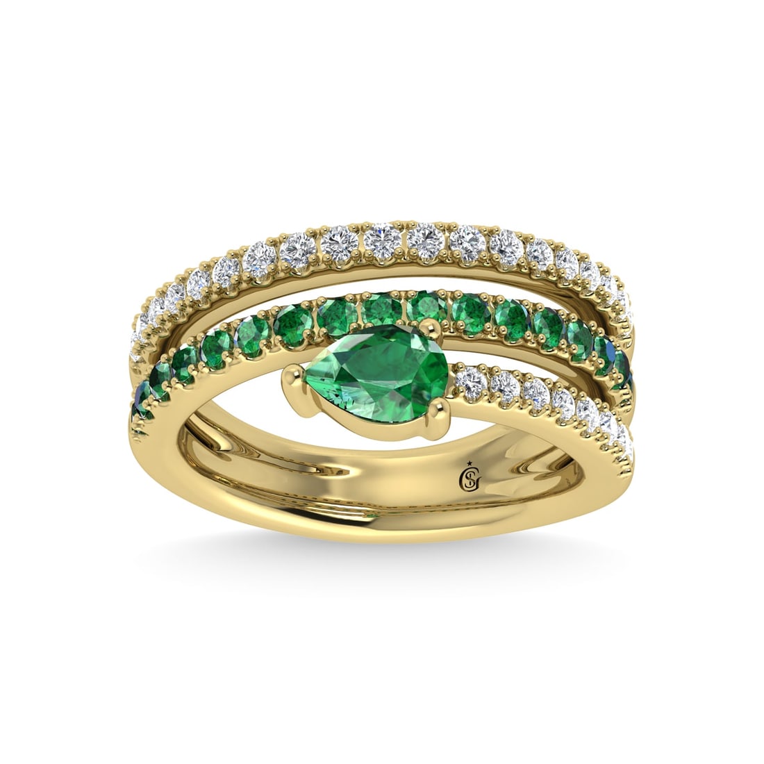 14K Yellow Gold Diamond and Emerald 1 1/4 Ct.Tw. Stackable Band: 14K Yellow Gold Diamond and Emerald 1 1/4 Ct.Tw. Stackable Band 14k Yellow Gold Stone Color: G-h Stone Clarity: I1-i2 Each ring is presented in standard size 6.5. Complimentary resizing is available b