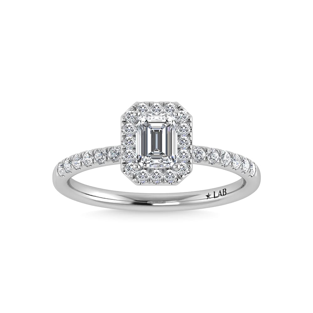 14K White Gold Lab Grown Diamond 1 1/4 Ct.Tw. IGI Certified Emerald Shape Halo Engagement Ring (IGI: 14K White Gold Lab Grown Diamond 1 1/4 Ct.Tw. IGI Certified Emerald Shape Halo Engagement Ring (IGI Certified Center 1ct) Celebrate your forever moment with the timeless brilliance of our Halo Diamond