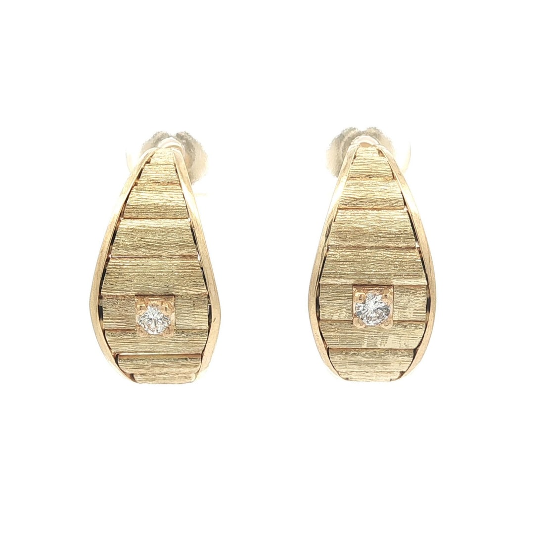 Diamond Ribbed Florentine Hoop Cuff Earrings in 14k Yellow Gold (1 of 8)