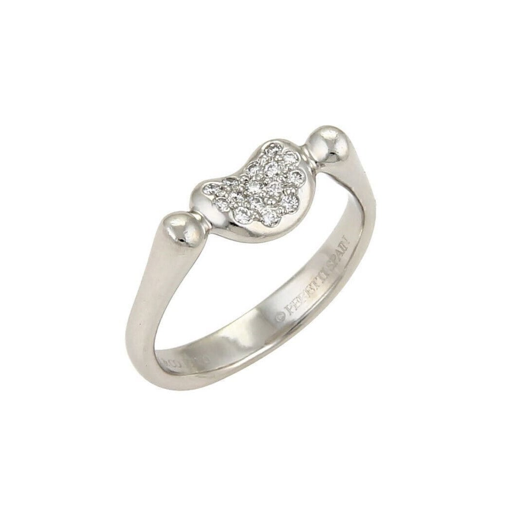 Platinum Bean Ring Size 4 Tiffany Co Elsa Peretti Diamond: Platinum Bean Ring Size 4 Tiffany Co Elsa Peretti Diamond Pre-owned Tiffany & Co. Elsa Peretti Mini Bean ring in platinum, featuring the designer's sculptural Bean motif accented with natural diamonds
