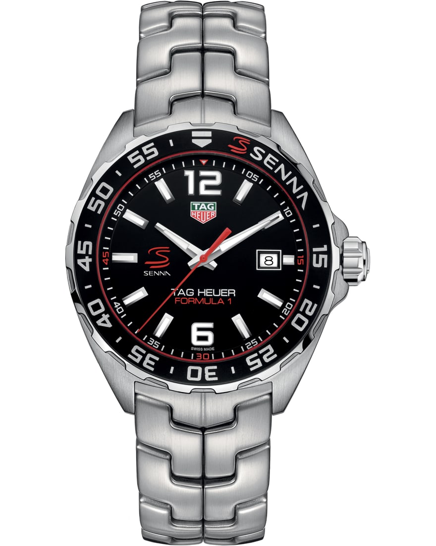 Tag Heuer WAZ1012.BA0883 Formula 1 Senna mens steel watch black dial: Tag Heuer WAZ1012.BA0883 Formula 1 Senna mens steel watch black dial Tag Heuer Formula 1 Senna Special Edition men's watch with a black dial and rotating bezel, presented on a stainless steel bracelet