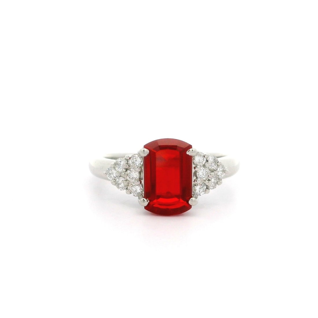 Platinum 1.48ctw Mexican Fire Opal Diamond Ring Size 7.5 (1 of 12)