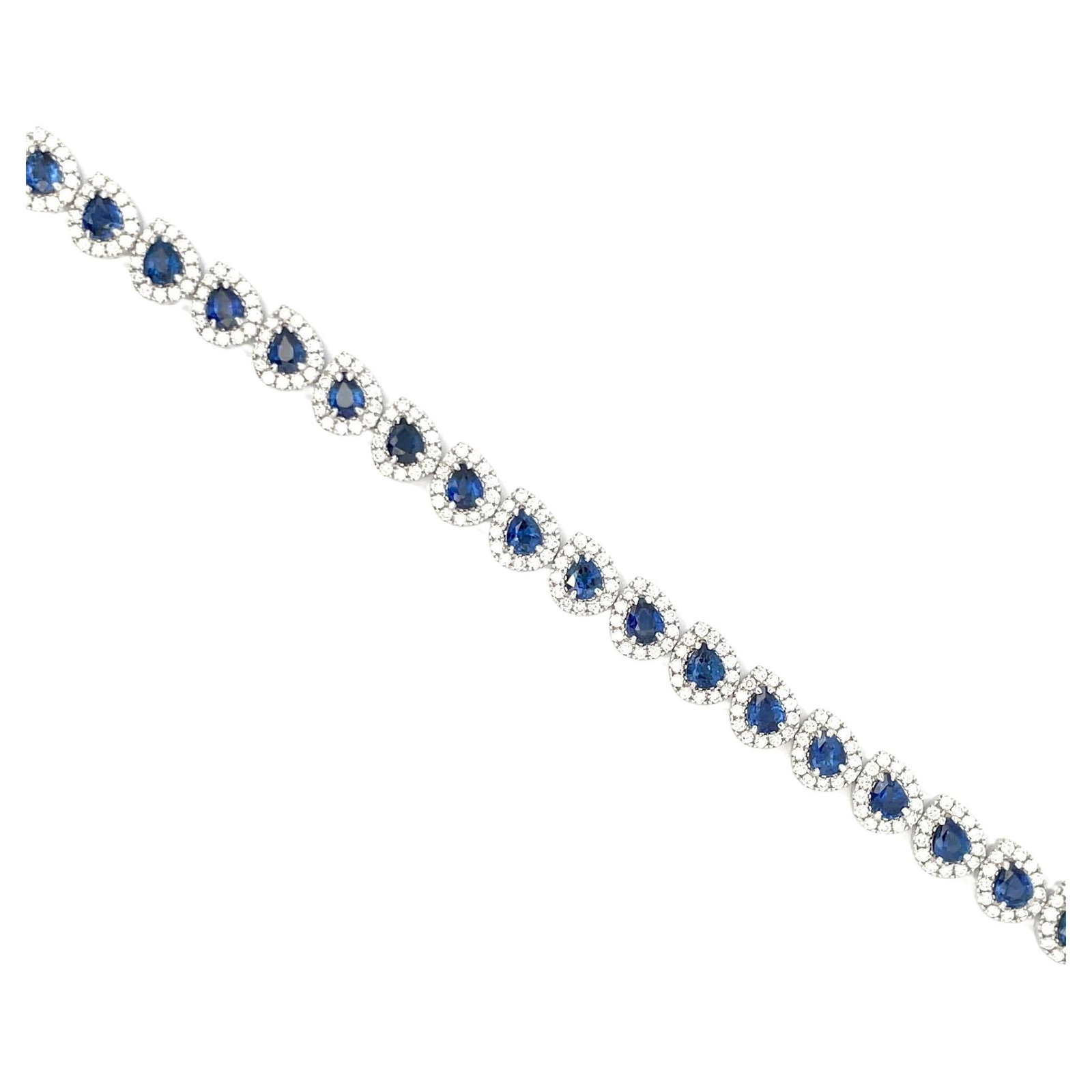 Harbor Diamonds 18K White Gold Sapphire Diamond Halo Bracelet 12.29 CTTW: Harbor Diamonds 18K White Gold Sapphire Diamond Halo Bracelet 12.29 CTTW This stunning link bracelet features a contemporary design crafted from 18 karat white gold. The centerpiece showcases twenty-t