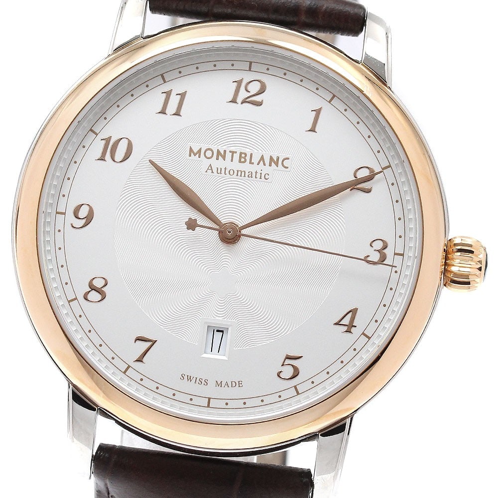 Montblanc Star Legacy Date Automatic Mens Wristwatch Ref 7572 117576: Montblanc Star Legacy Date Automatic Mens Wristwatch Ref 7572 117576 Pre-owned Montblanc Star Legacy men's wristwatch with automatic movement and date display. This watch features a silver dial, an SS