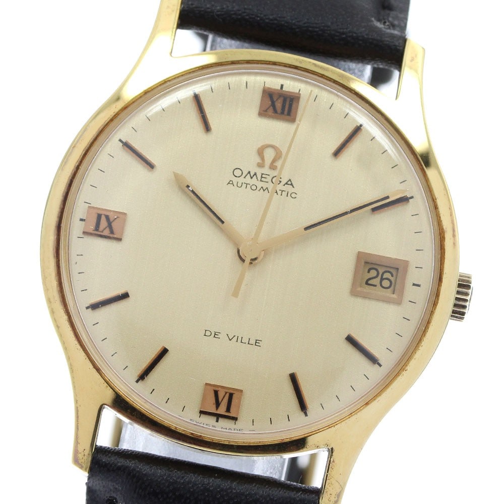 Omega De Ville Date Automatic Men's Wristwatch 162.046: Omega De Ville Date Automatic Men's Wristwatch 162.046 This OMEGA De Ville Date men's wristwatch features a classic design with a stainless steel and gold-plated case, complemented by a gold dial and 