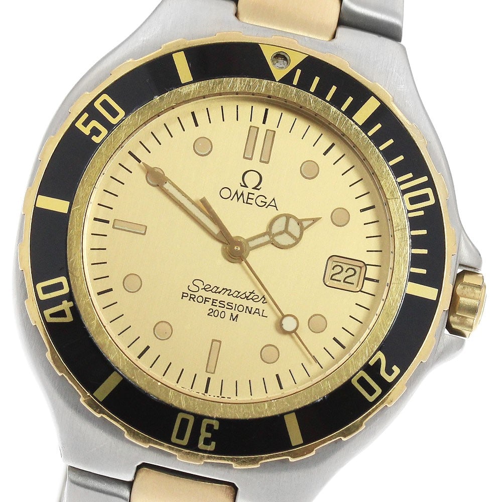 OMEGA Seamaster 200 Men's Quartz Wristwatch SS YG Date: OMEGA Seamaster 200 Men's Quartz Wristwatch SS YG Date OMEGA Seamaster 200 men's wristwatch with a quartz movement and date function. This pre-owned Swiss-made watch features a gold dial and a stainle