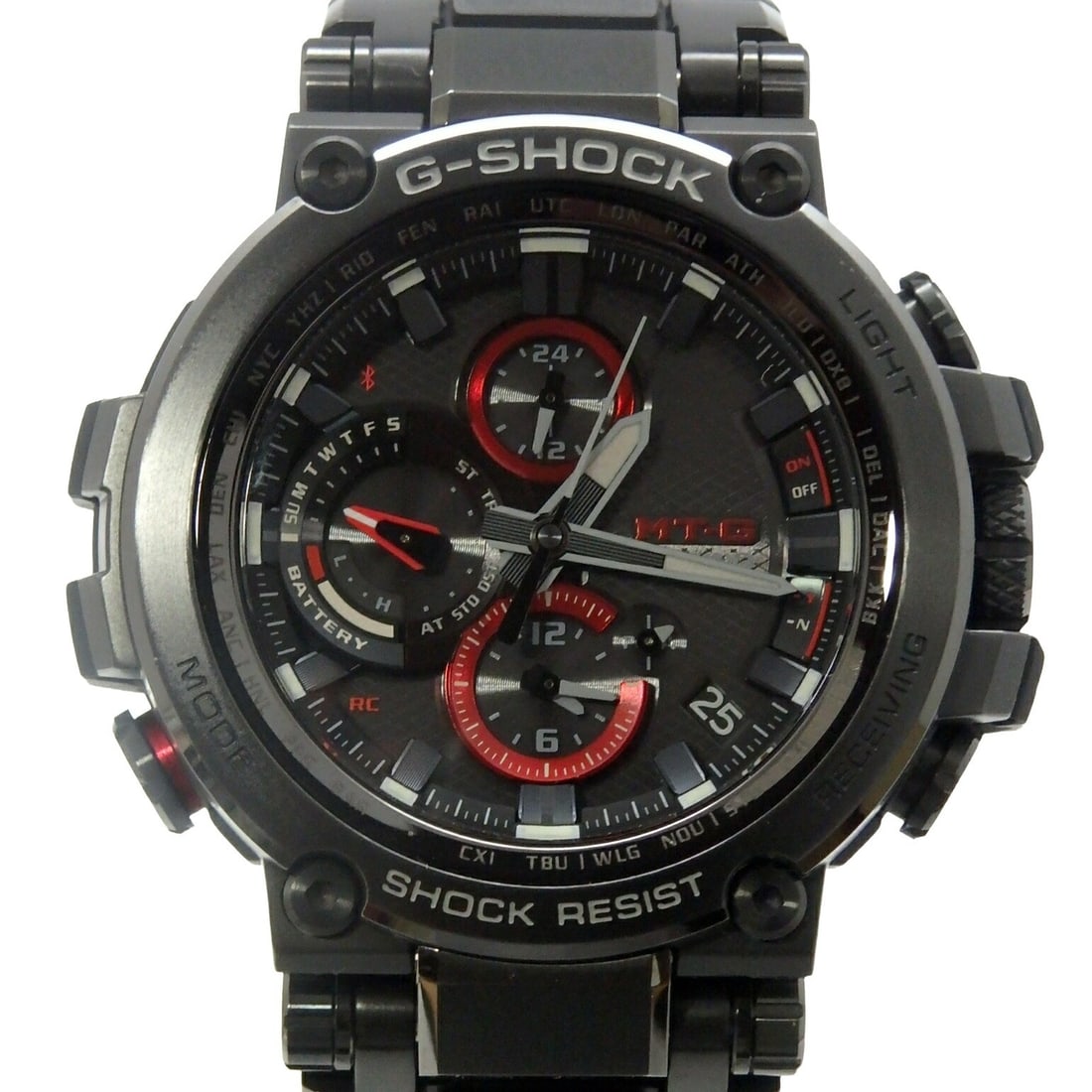 Casio G-SHOCK MT-G MTG-B1000B-1AJF Men's Solar Bluetooth Watch: Casio G-SHOCK MT-G MTG-B1000B-1AJF Men's Solar Bluetooth Watch Pre-owned Casio G-SHOCK MT-G men's wristwatch from the MTG-B1000B-1AJF collection. It features a quartz movement with Tough Solar, Blueto