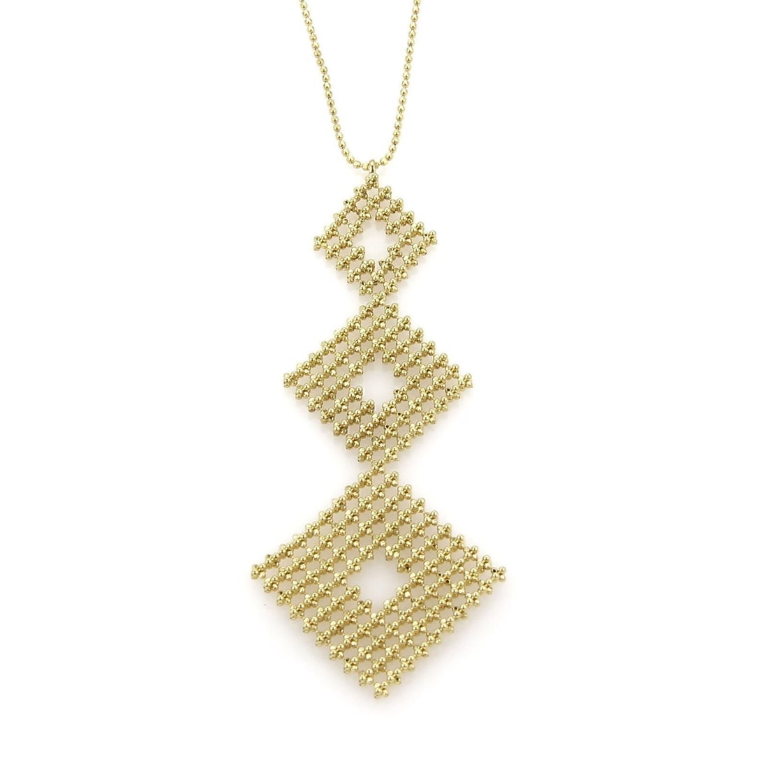 Tiffany & Co. Fringe 18k Yellow Gold Pendant Necklace Beaded Design: Tiffany & Co. Fringe 18k Yellow Gold Pendant Necklace Beaded Design Tiffany & Co. Fringe pendant necklace in 18k yellow gold with a three-tier graduated fringe design and diamond-cut beaded elements. 