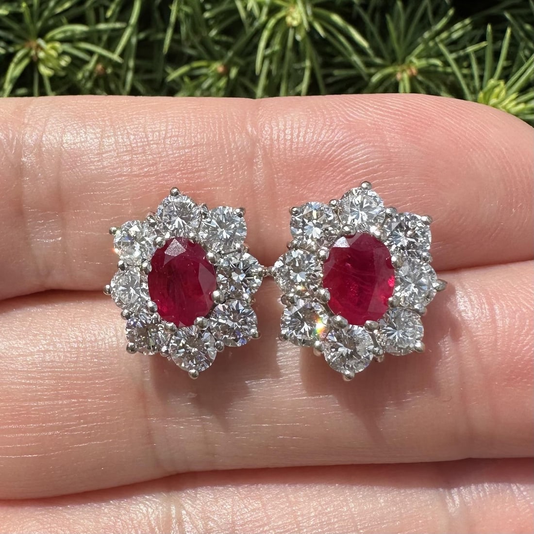 18k Gold Ruby Diamond Stud Earrings GIA Certified Burma Oval 5.1ct: 18k Gold Ruby Diamond Stud Earrings GIA Certified Burma Oval 5.1ct Vintage stud earrings featuring two natural oval Burma rubies framed by natural diamonds. Crafted in solid 18k yellow and white gold 