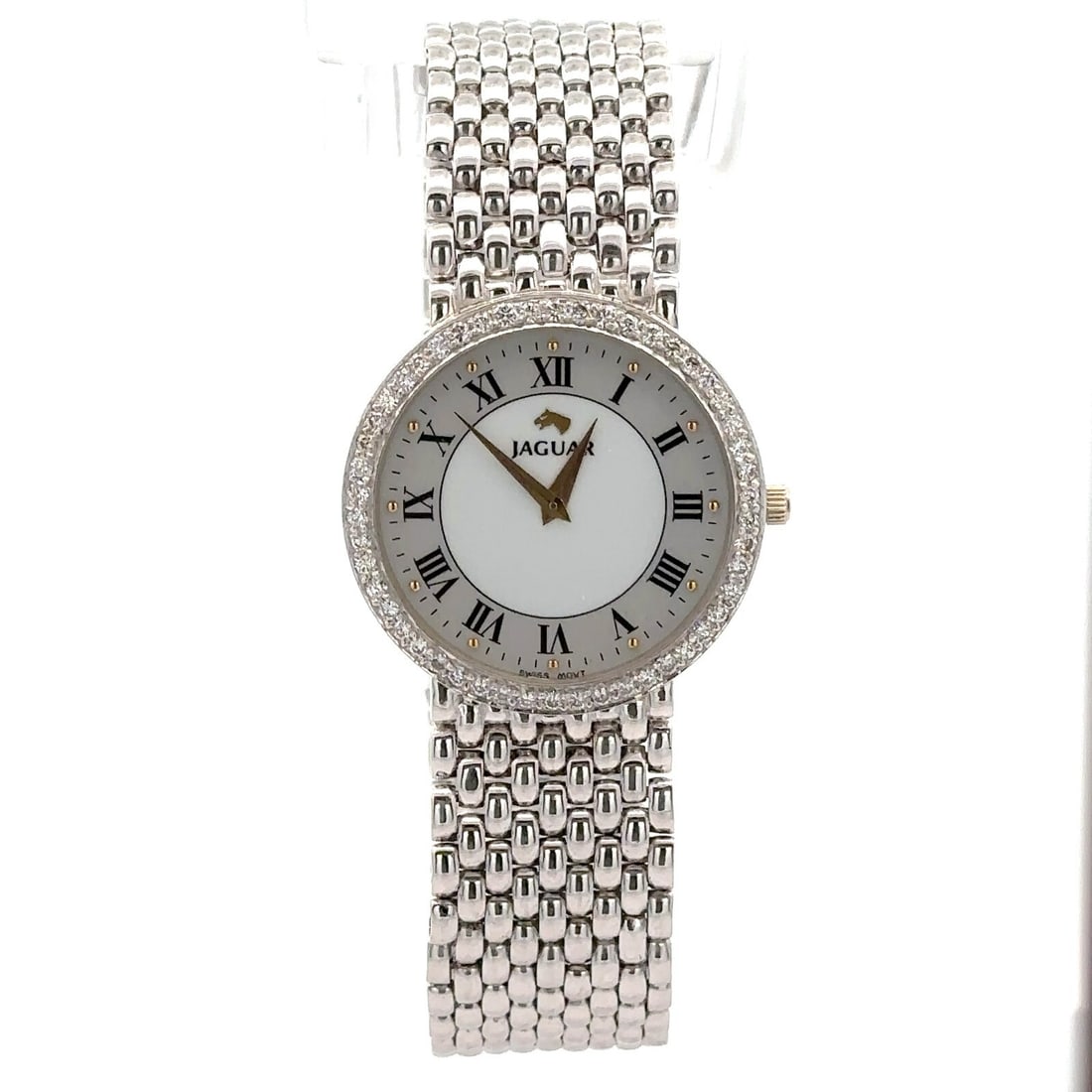 Jaguar Platinum 31mm Diamond Round Wristwatch 1.0ctw 8.25" Bracelet: Jaguar Platinum 31mm Diamond Round Wristwatch 1.0ctw 8.25" Bracelet This Jaguar wristwatch showcases a sophisticated design, featuring a solid platinum case and band, complemented by a stunning diamon