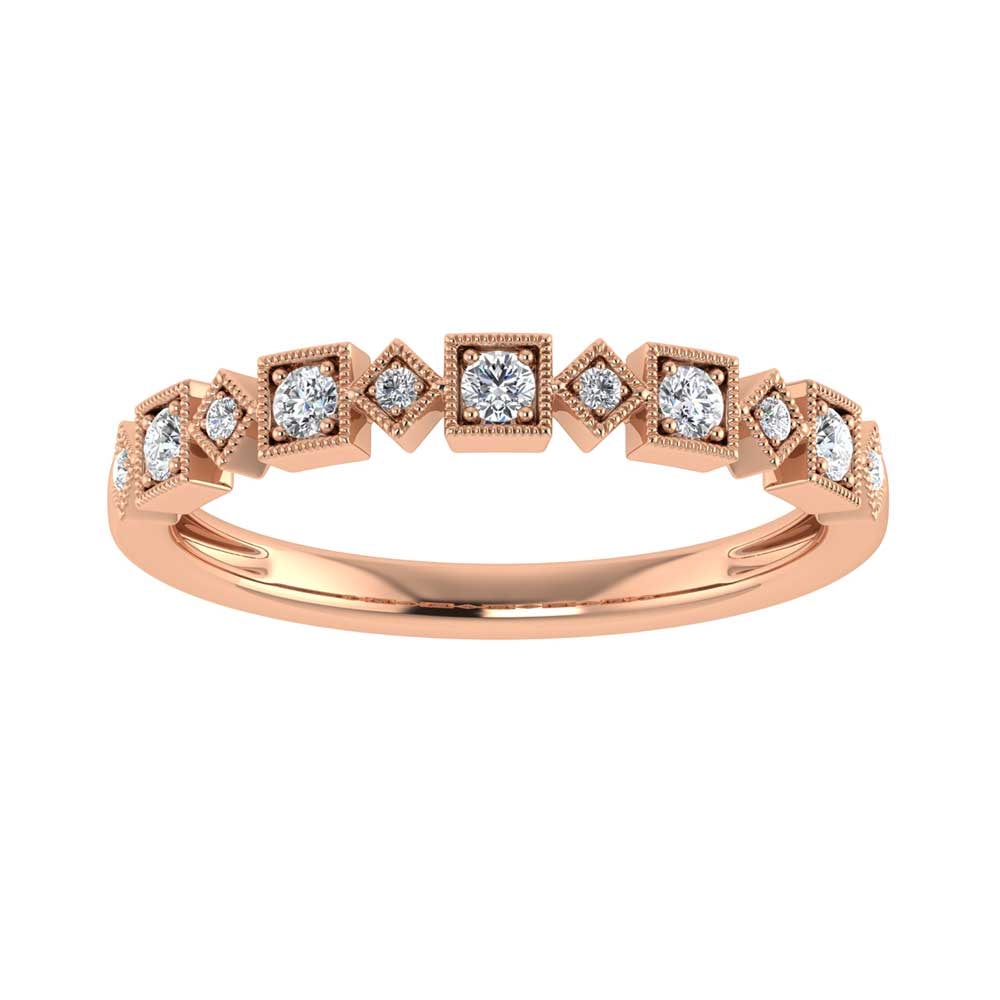 Diamond 1/8 Ct.tw Stackable Ring in 14K Rose Gold: Diamond 1/8 Ct.tw Stackable Ring in 14K Rose Gold 14k Rose Gold Stone Color: Gh Stone Clarity: Si2 Each ring is presented in standard size 6.5. Complimentary resizing is available between sizes 510 (i
