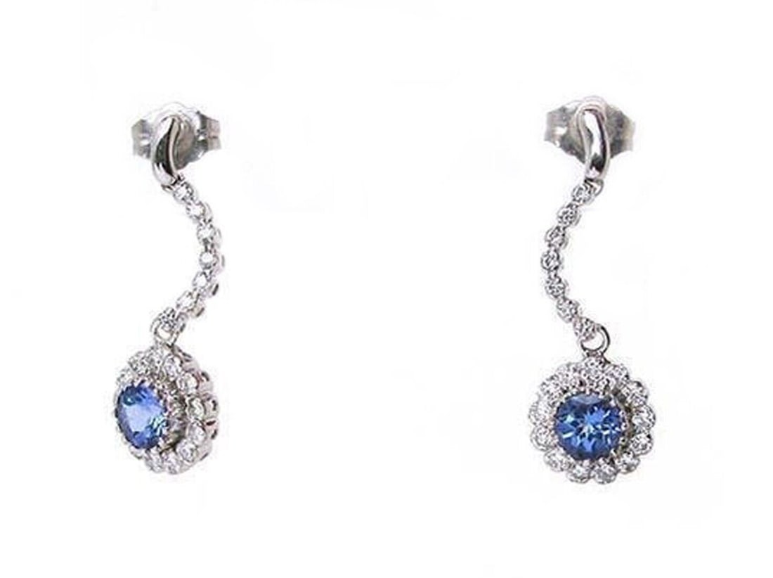 Vintage 14k White Gold Dangle Earrings with Sapphire and Diamond (1 of 3)