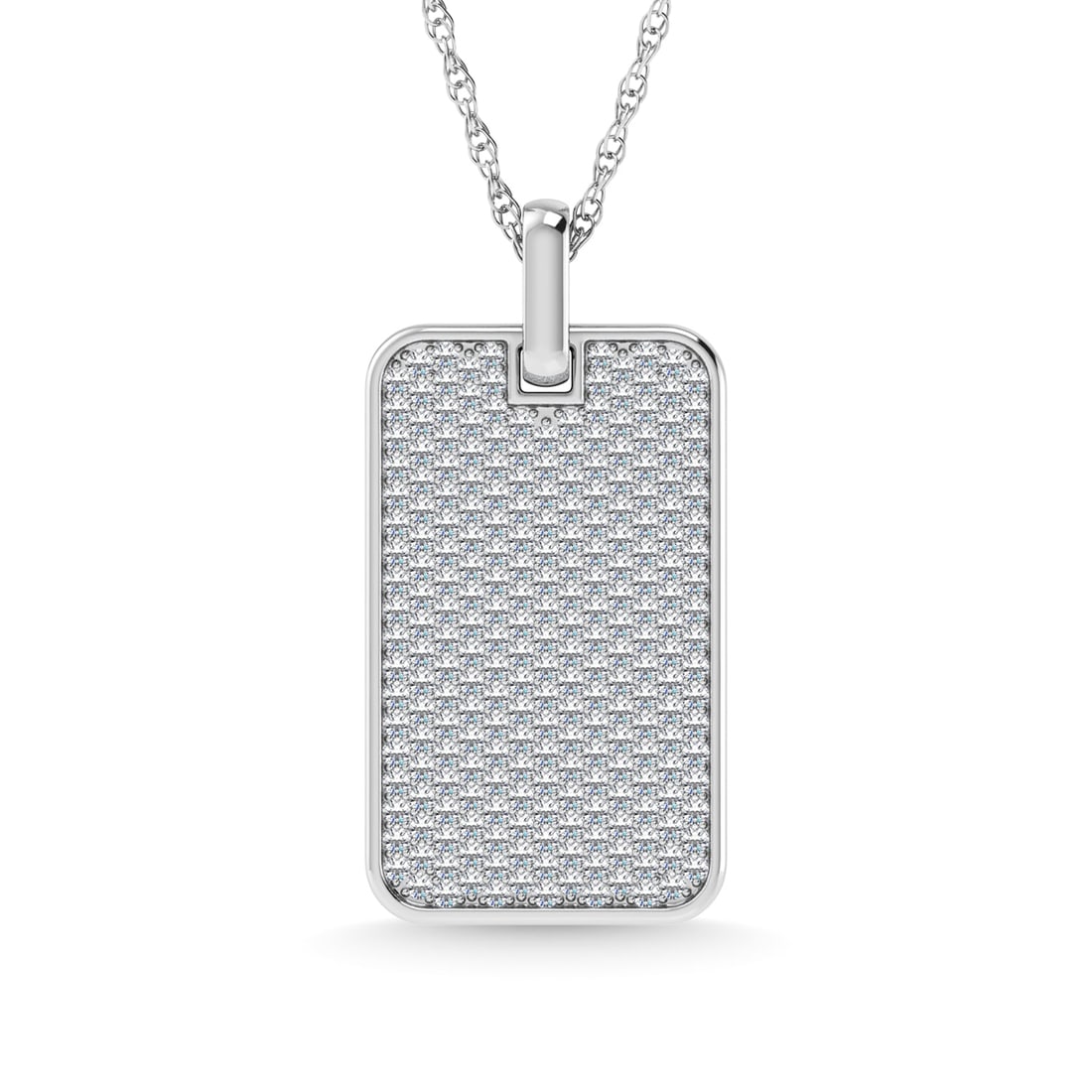 14K White Gold Diamond 1 Ct.Tw. Dog Tag Pendant: 14K White Gold Diamond 1 Ct.Tw. Dog Tag Pendant 14k White Gold Stone Color: G-h Stone Clarity: I1-i2 Unless otherwise specified, pendants that include a chain are paired with our standard 18-inch leng