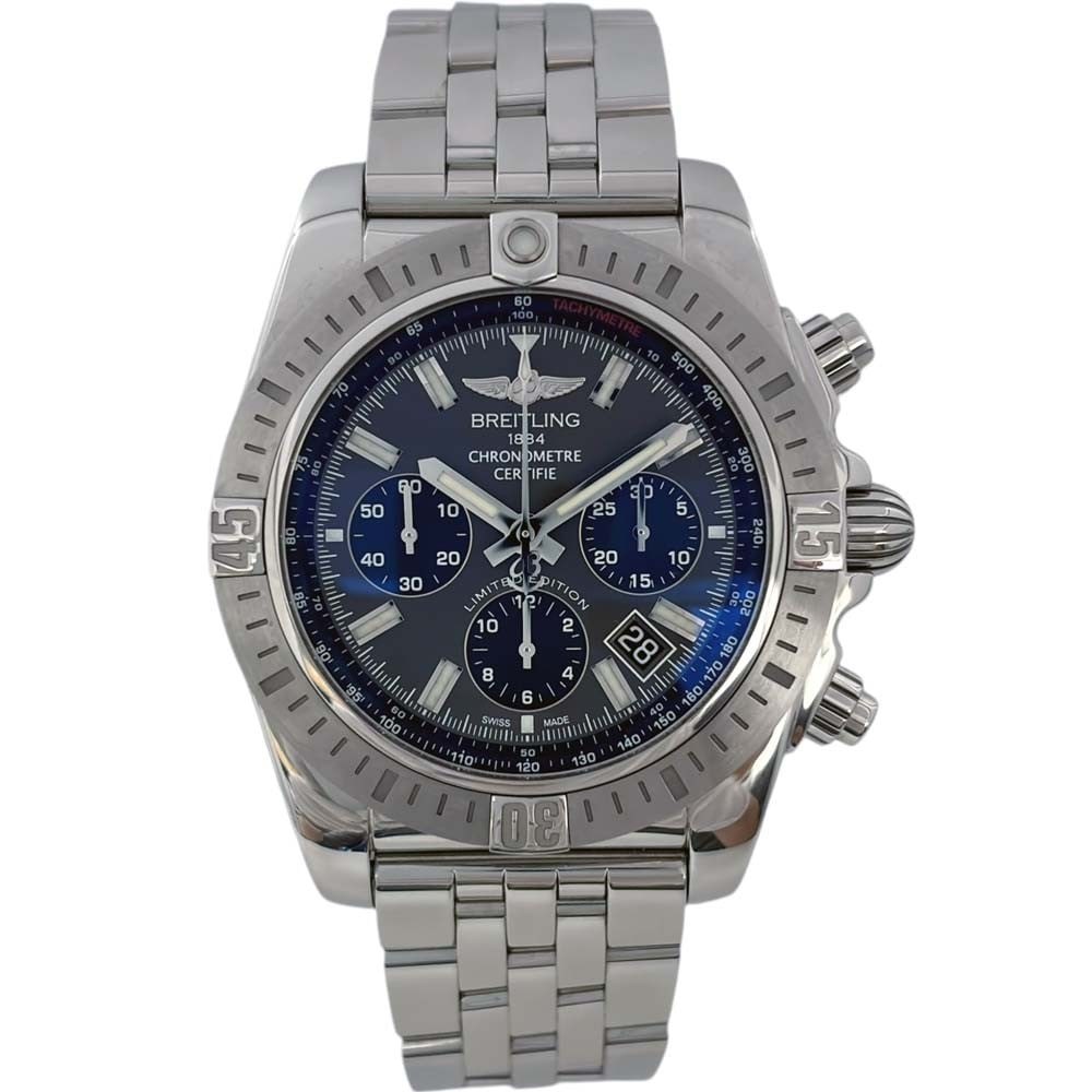 Breitling Chronomat 44 Special JSP Edition Mens Black Steel Watch AB01151A F577: Breitling Chronomat 44 Special JSP Edition Mens Black Steel Watch AB01151A F577 Pre-owned Breitling Chronomat 44 Special JSP Edition men's wristwatch with a black dial, stainless steel case and bracel