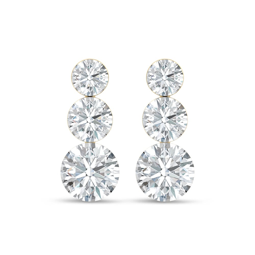 14K Yellow Gold Lab Grown Diamond 3 Ct.Tw. Three Stone Fashion Earrings: 14K Yellow Gold Lab Grown Diamond 3 Ct.Tw. Three Stone Fashion Earrings Elevate your style with these dazzling 14K Yellow gold fashion earrings, featuring a total of 3 carats of lab-grown diamonds set