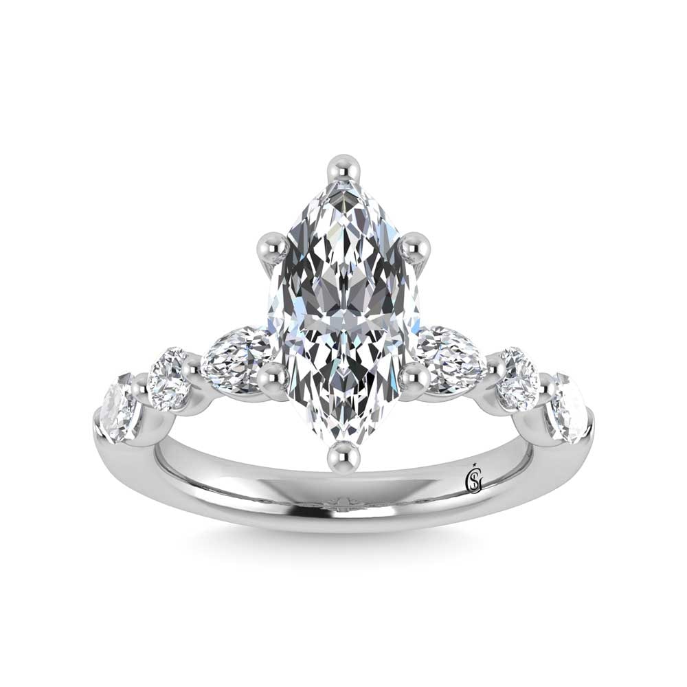 14K White Gold Lab Grown Diamond 2 5/8 Ct.Tw. Marquise & Round Engagement Ring (IGI Certified Center: 14K White Gold Lab Grown Diamond 2 5/8 Ct.Tw. Marquise & Round Engagement Ring (IGI Certified Center 2ct) 14K White Gold Lab Grown Diamond 2 5/8 Ct.Tw. Marquise & Round Engagement Ring (Round Center) 