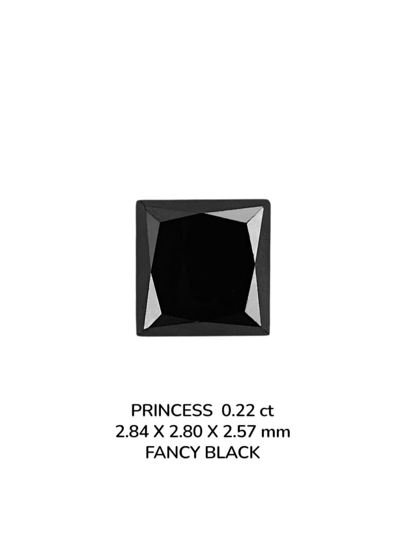 Loose Diamond - PRINCESS 0.22ct Fancy Black VVS2: Loose Diamond - PRINCESS 0.22ct Fancy Black VVS2 Source: Natural Shape: PRINCESS Carats: 0.22 Color: Fancy Black Certification: NONE PLEASE NOTE: Framed, Large, or heavy items do not have shipping cos