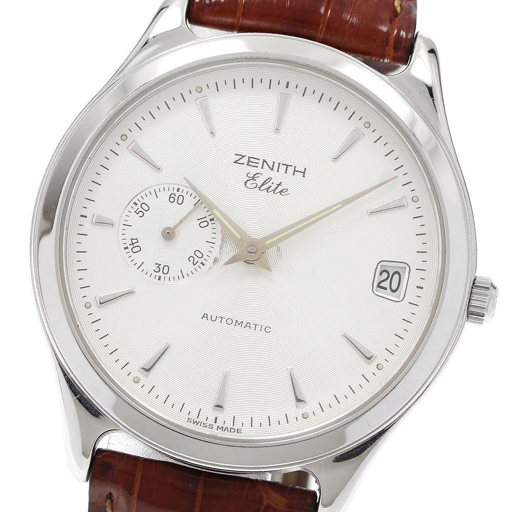 Zenith Class Elite Automatic Date Mens Wristwatch Ref 90/01.0040.680: Zenith Class Elite Automatic Date Mens Wristwatch Ref 90/01.0040.680 Pre-owned Zenith Class Elite Date automatic men's wristwatch with a stainless steel case, silver dial, and leather strap. This watc
