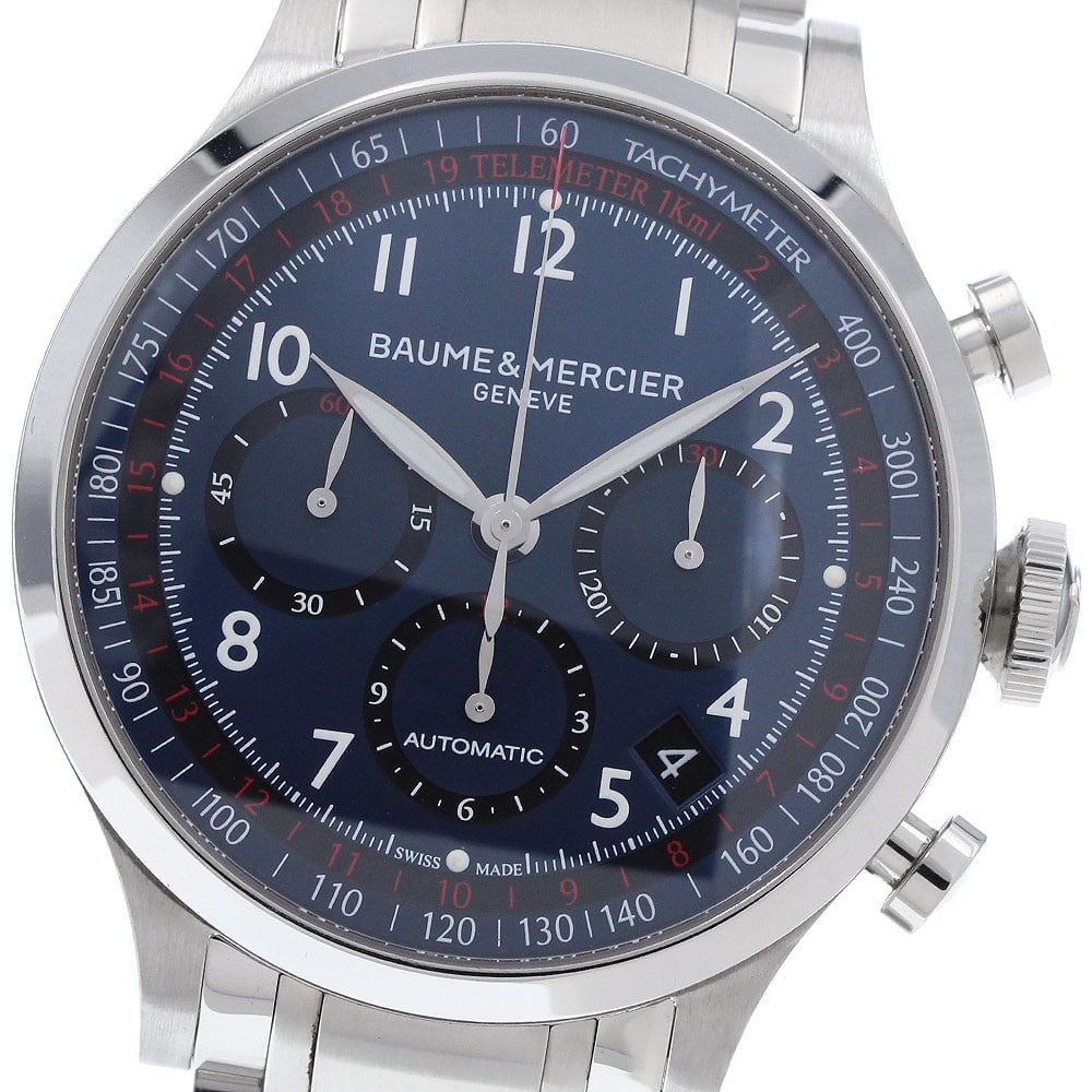 Baume and Mercier Capeland M0A10066 mens automatic chronograph watch: Baume and Mercier Capeland M0A10066 mens automatic chronograph watch Pre-owned Baume & Mercier Capeland automatic chronograph men's wristwatch with a blue dial and stainless steel case and bracelet. F