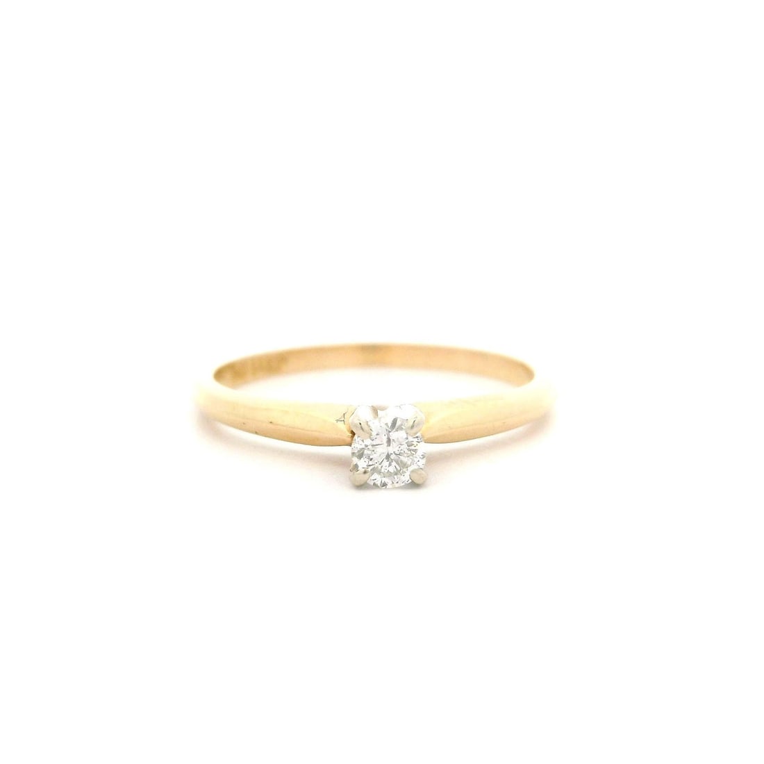 14k Two Tone Gold 0.15ct Diamond Solitaire Promise Ring: 14k Two Tone Gold 0.15ct Diamond Solitaire Promise Ring This exquisite 14k Two Tone Gold Diamond Solitaire Promise Ring features a stunning natural round brilliant diamond, prong set to highlight its 