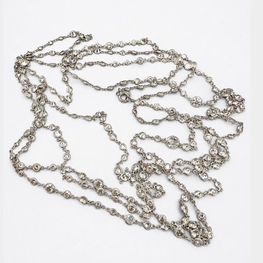 Platinum Diamond Station Necklace 80 Inches 38.80 Ct Art Deco (1 of 3)