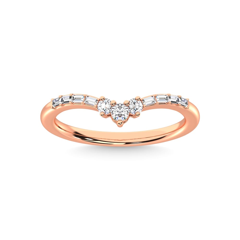 14K Rose Gold Diamond 1/6 Ct.Tw. Chevron Band: 14K Rose Gold Diamond 1/6 Ct.Tw. Chevron Band 14k Rose Gold Stone Color: G-h Stone Clarity: I1 Each ring is presented in standard size 6.5. Complimentary resizing is available between sizes 510 (in 1/