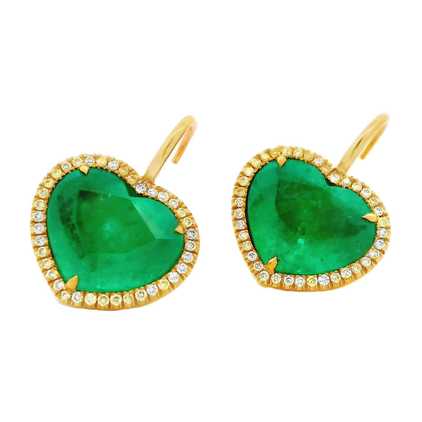 11.55ct Colombian Emerald Yellow Diamond Earrings 18k GIA Certified: 11.55ct Colombian Emerald Yellow Diamond Earrings 18k GIA Certified Elevate your jewelry collection with these stunning earrings featuring 11.55 carats of vibrant Colombian emeralds and 0.40 carats of