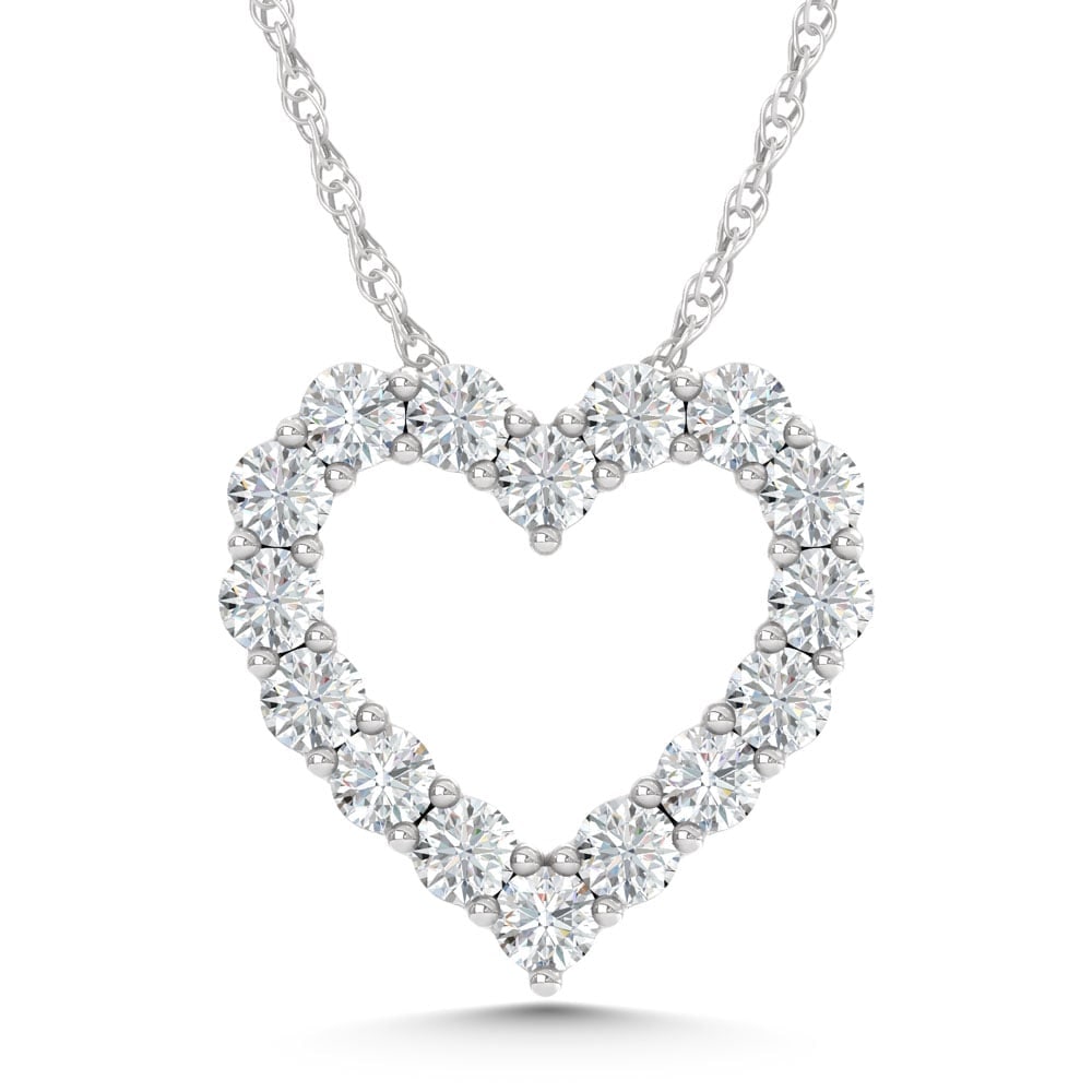 14K White Gold Lab Grown Diamond 2 Ct.Tw. Heart Pendant: 14K White Gold Lab Grown Diamond 2 Ct.Tw. Heart Pendant Polished 14K white gold heart pendant featuring lab-grown diamonds totaling 2 carat total weight. 14k White Gold Stone Color: D-f Stone Clarity: