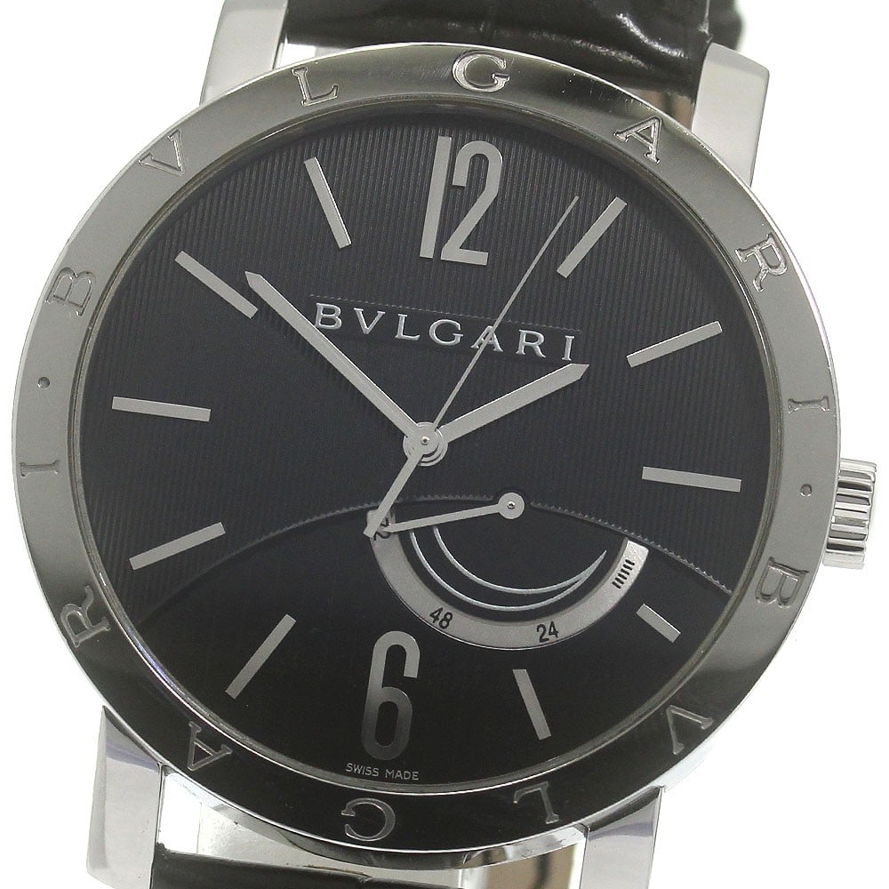 BVLGARI BVLGARI BB41SL Mens Hand Wound Watch Power Reserve Black Dial: BVLGARI BVLGARI BB41SL Mens Hand Wound Watch Power Reserve Black Dial Pre-owned Bvlgari Bvlgari men's wristwatch with manual winding movement and power reserve function. This stainless steel watch fea
