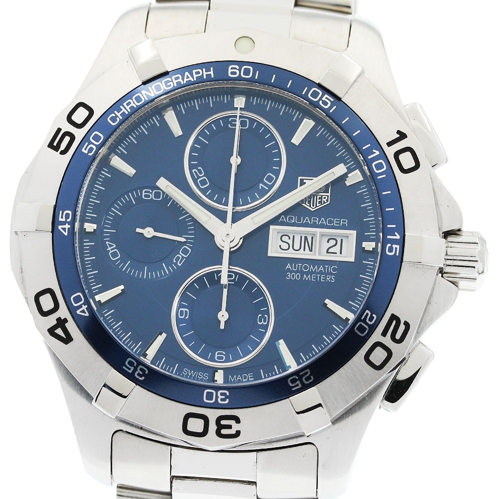 TAG HEUER CAF2012 Aquaracer mens chronograph wristwatch day date: TAG HEUER CAF2012 Aquaracer mens chronograph wristwatch day date This pre-owned TAG Heuer Aquaracer men's wristwatch features a blue dial, automatic movement, and day-date, chronograph, and small seco
