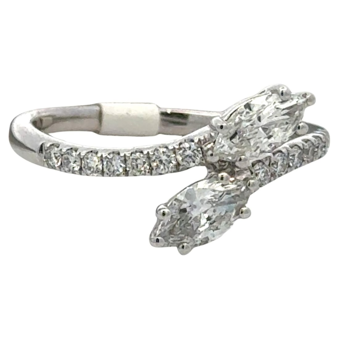 Harbor Diamonds 18K White Gold Bypass Ring 0.80ct Marquise Round Diamonds: Harbor Diamonds 18K White Gold Bypass Ring 0.80ct Marquise Round Diamonds This exquisite bypass ring features a stunning design crafted from 18 karat white gold. It showcases two marquise-cut diamonds