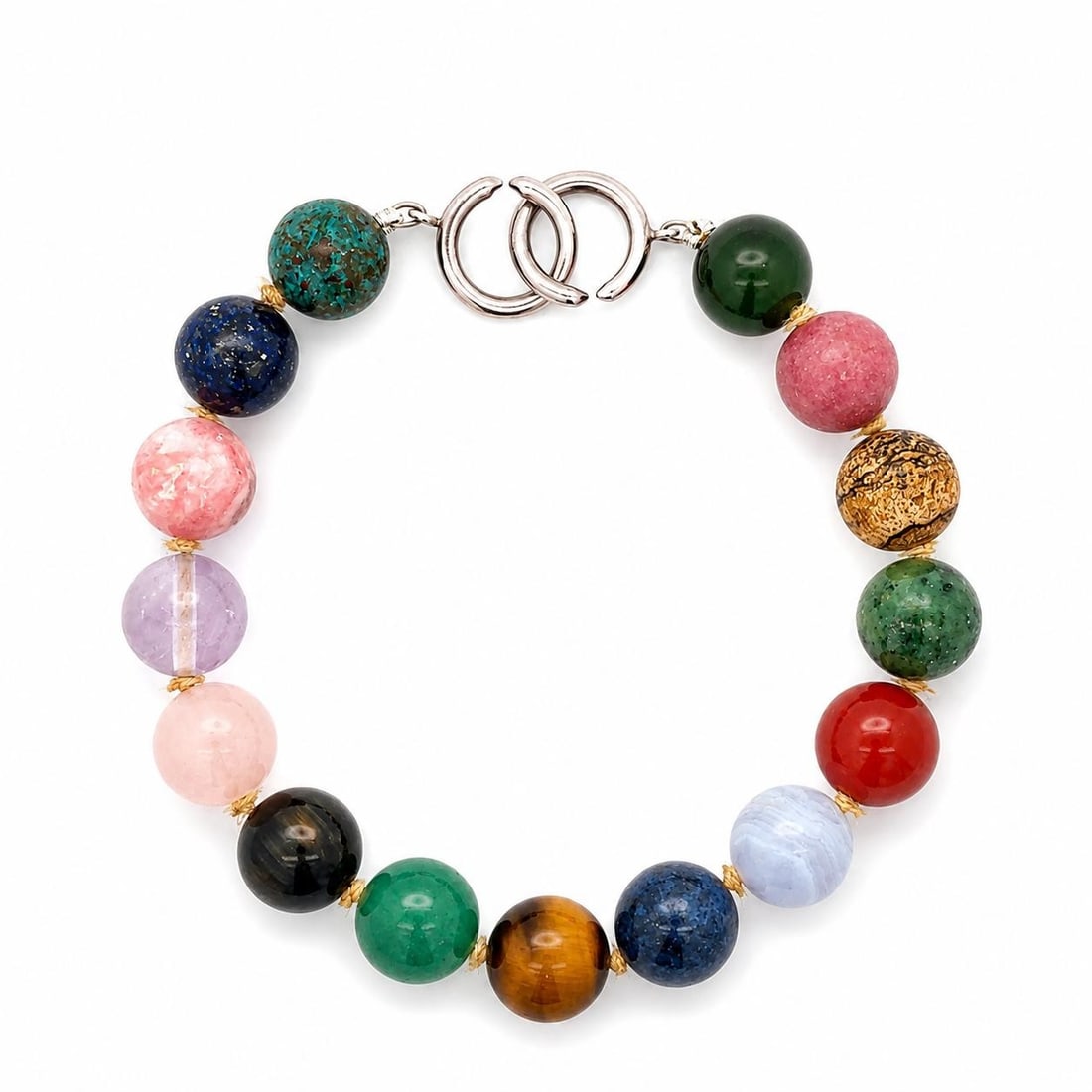 Sterling Silver Clasp Beaded Bracelet with Multi Gemstone Strand (1 of 5)