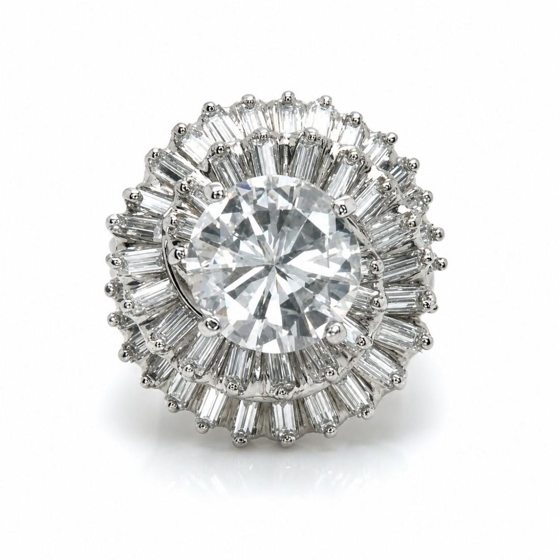 White Gold Diamond Ring 2.01 Ct Center Stone Baguette Accents (1 of 5)
