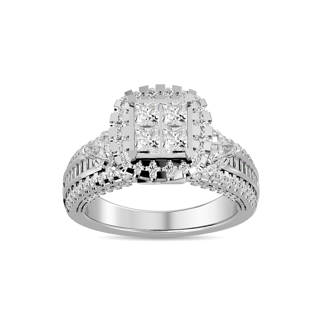 Diamond 1 3/4 Ct.Tw. Round and Princess Bridal Ring in 14K White Gold: Diamond 1 3/4 Ct.Tw. Round and Princess Bridal Ring in 14K White Gold 14k White Gold Stone Color: G-h Stone Clarity: Si2 / I1 Each ring is presented in standard size 6.5. Complimentary resizing is ava