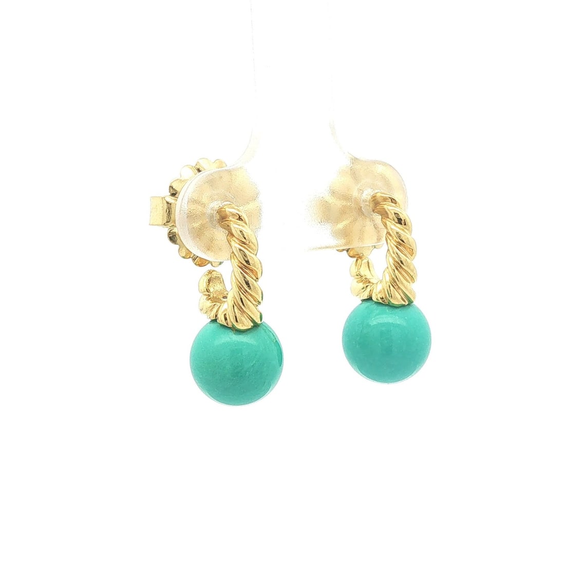 David Yurman Turquoise Bead Drop Earrings in 18k Yellow Gold: David Yurman Turquoise Bead Drop Earrings in 18k Yellow Gold A pair of David Yurman drop earrings featuring natural blue turquoise bead stones set in solid 18k yellow gold with the brand's twisted cab