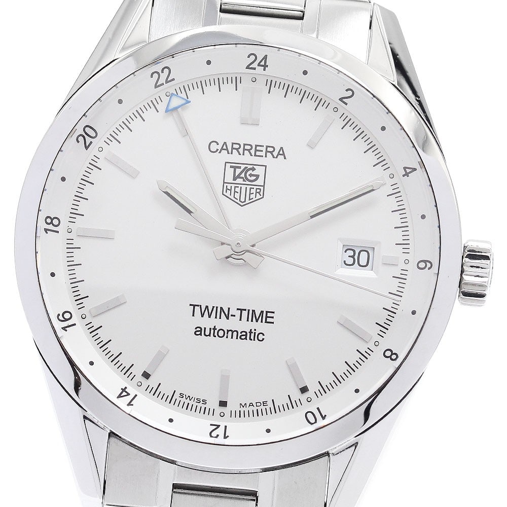 TAG Heuer Carrera Twin Time GMT Automatic Mens Wristwatch WV2116: TAG Heuer Carrera Twin Time GMT Automatic Mens Wristwatch WV2116 TAG Heuer Carrera Twin Time Date GMT men's wristwatch, reference WV2116, made in Switzerland. This pre-owned automatic watch features a