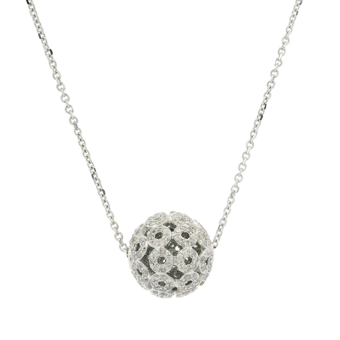 Unbranded 17k White Gold 1.06ctw Diamond Pendant Necklace Adjustable Chain: Unbranded 17k White Gold 1.06ctw Diamond Pendant Necklace Adjustable Chain This stunning necklace features a unique ball bead slide pendant adorned with numerous natural genuine diamonds, each showcas